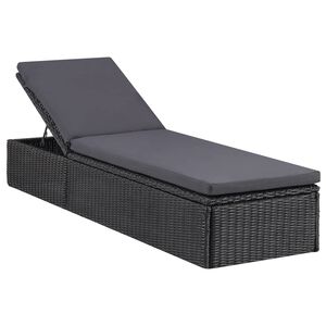 vidaXL Chaise longue R&eacute;sine tress&eacute;e Noir et gris fonc&eacute;
