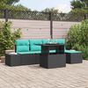 vidaXL Ensemble de canap&eacute; de jardin 6 pcs Noir et Bleu polyrotin