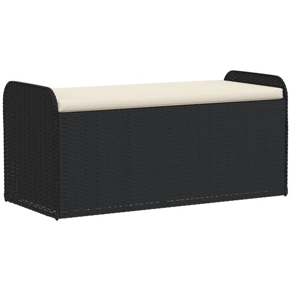 vidaXL Banc de rangement avec coussin noir 115x51x52 cm r&eacute;sine tress&eacute;e