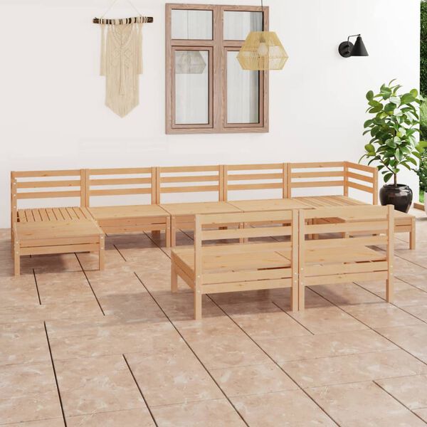 vidaXL Salon de jardin 9 pcs Bois de pin massif