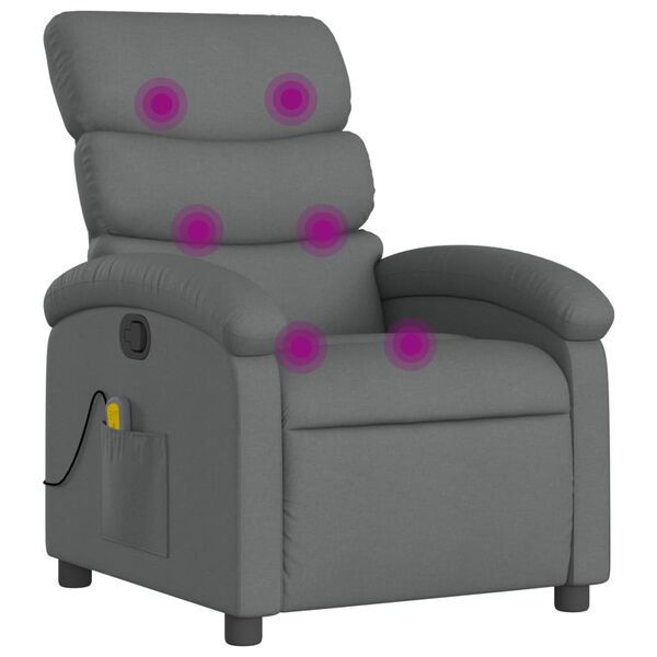 vidaXL Fauteuil inclinable de massage gris fonc&eacute; tissu