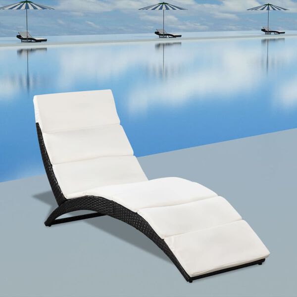 vidaXL Chaise longue pliable avec coussin R&eacute;sine tress&eacute;e Noir