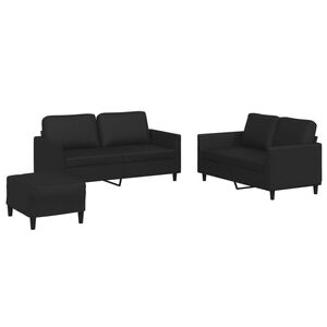 vidaXL Ensemble de canap&eacute;s 3 pcs avec coussins Noir Similicuir