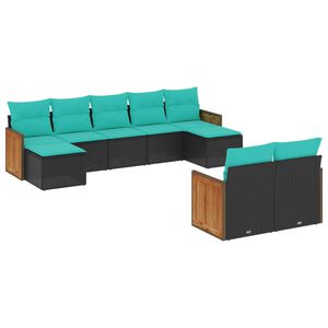 vidaXL Salon de jardin 9 pcs avec coussins noir r&eacute;sine tress&eacute;e
