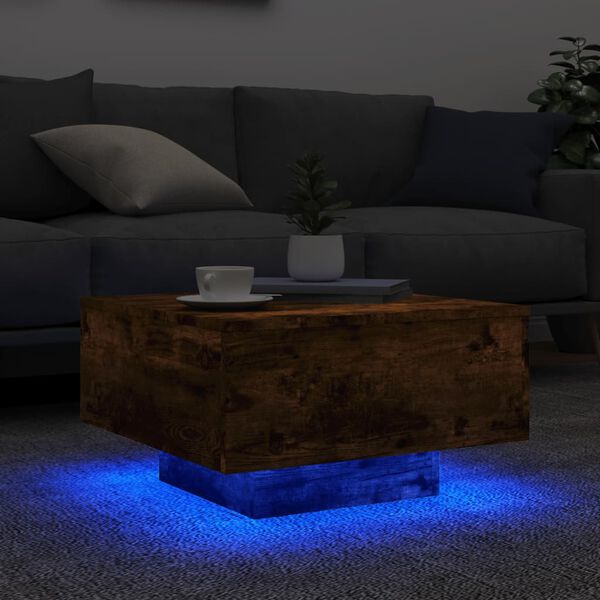 vidaXL Table basse avec lumi&egrave;res LED ch&ecirc;ne fum&eacute; 55x55x31 cm