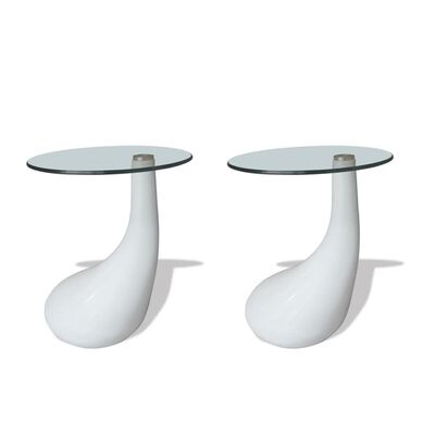 vidaXL Table basse et dessus de table Verre rond Blanc brillant 2 pcs