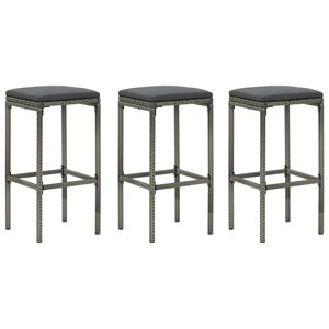 vidaXL Tabourets de bar avec coussins lot de 3 gris r&eacute;sine tress&eacute;e