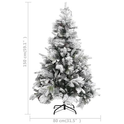 vidaXL Sapin de Noël pré-éclairé avec neige floquée/cônes 150cm PVC/PE