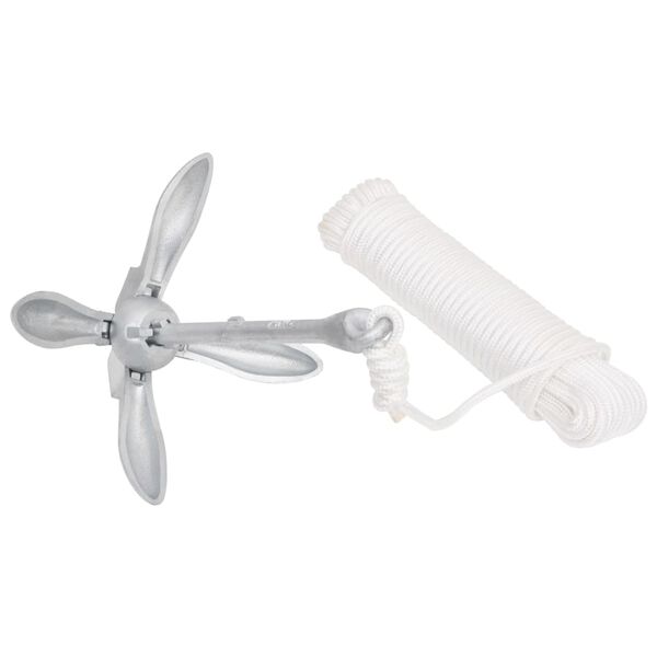 vidaXL Ancre pliable avec corde argenté 2,5 kg fer malléable