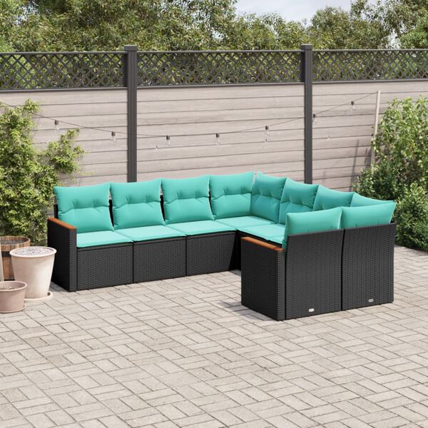 vidaXL Salon de jardin 8 pcs avec coussins noir r&eacute;sine tress&eacute;e