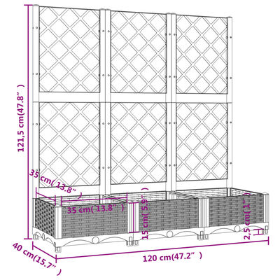 vidaXL Jardinière avec treillis Gris clair 120x40x121,5 cm PP