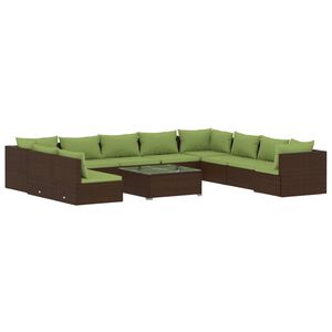 vidaXL Salon de jardin 11 pcs avec coussins marron r&eacute;sine tress&eacute;e