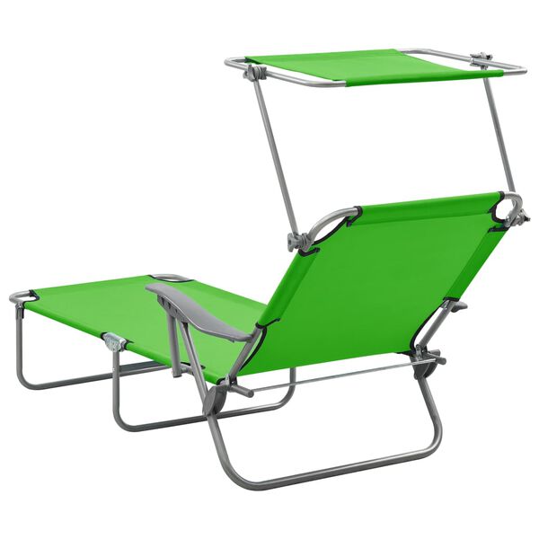 vidaXL Chaise longue avec auvent acier vert