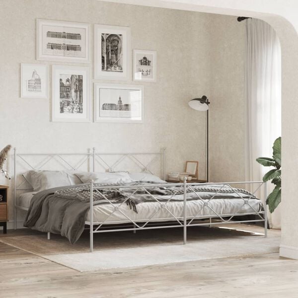 vidaXL Cadre de lit m&eacute;tal sans matelas et pied de lit blanc 193x203 cm