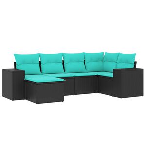 vidaXL Salon de jardin 6 pcs avec coussins noir r&eacute;sine tress&eacute;e