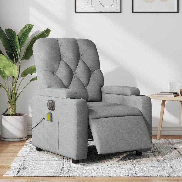 vidaXL Fauteuil inclinable de massage &eacute;lectrique gris clair tissu