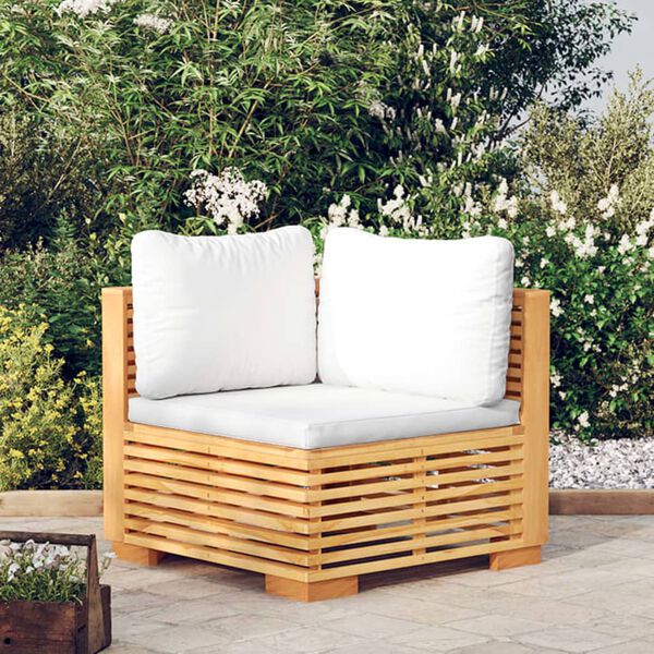 vidaXL Canap&eacute; d'angle de jardin et coussins cr&egrave;me Bois de teck massif