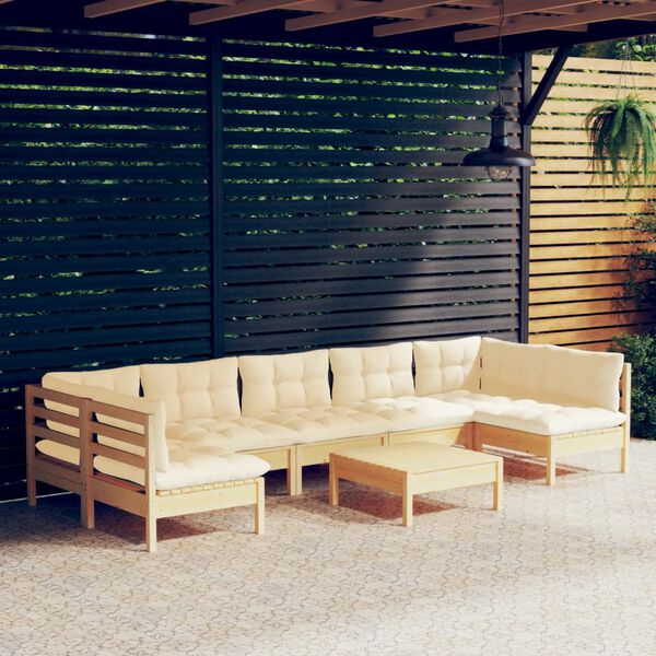 vidaXL Salon de jardin 8 pcs avec coussins cr&egrave;me Bois de pin massif