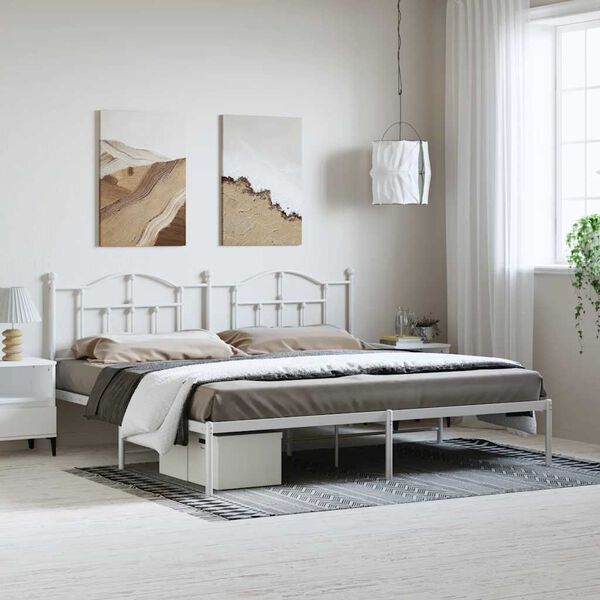 vidaXL Cadre de lit métal sans matelas et tête de lit blanc 193x203 cm