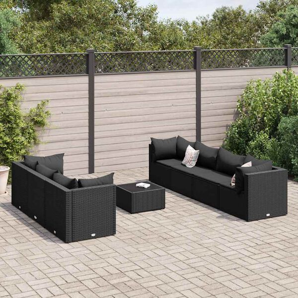 vidaXL Salon de jardin 8 pcs avec coussins noir r&eacute;sine tress&eacute;e