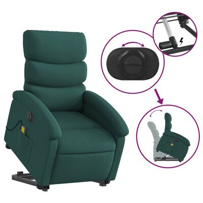 vidaXL Fauteuil inclinable de massage électrique vert foncé tissu