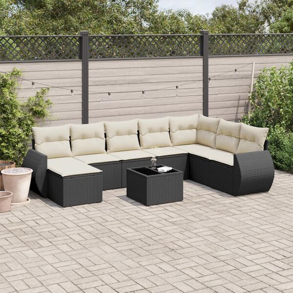 vidaXL Salon de jardin 9 pcs avec coussins noir r&eacute;sine tress&eacute;e