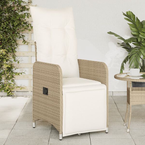 vidaXL Chaise inclinable de jardin avec coussins beige r&eacute;sine tress&eacute;e