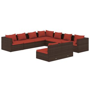 vidaXL Salon de jardin avec coussins 9 pcs marron r&eacute;sine tress&eacute;e