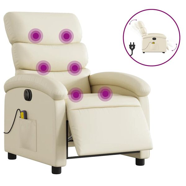 vidaXL Fauteuil inclinable de massage &eacute;lectrique cr&egrave;me similicuir