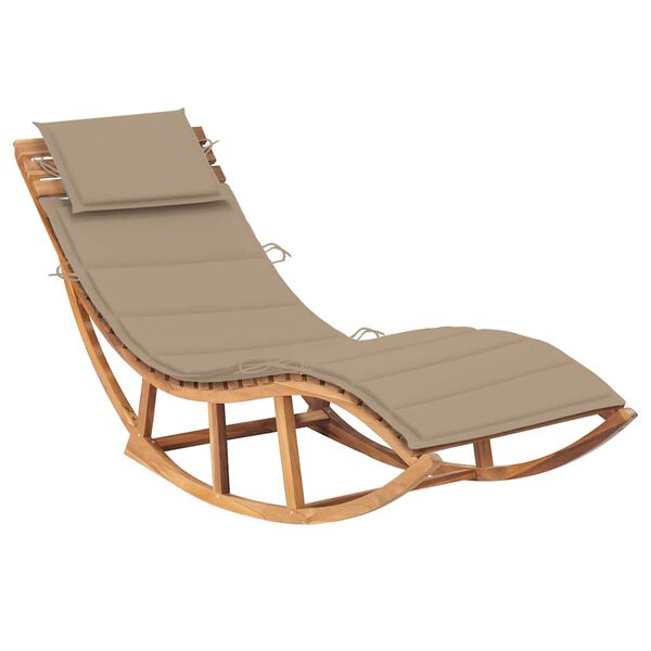 vidaXL Chaise longue &agrave; bascule avec coussin Bois de teck solide