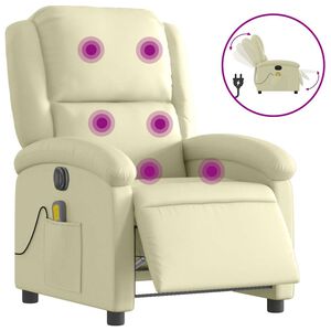 vidaXL Fauteuil inclinable de massage électrique crème cuir véritable