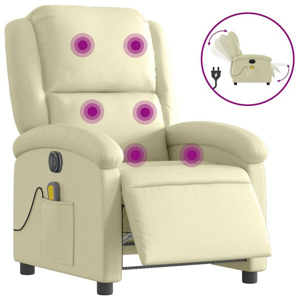 vidaXL Fauteuil inclinable de massage électrique crème cuir véritable