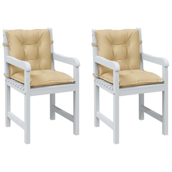 vidaXL Coussins de chaise &agrave; dossier bas lot de 2 beige m&eacute;lang&eacute; tissu