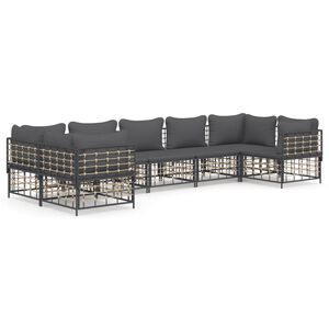 vidaXL Salon de jardin 7 pcs avec coussins anthracite r&eacute;sine tress&eacute;e