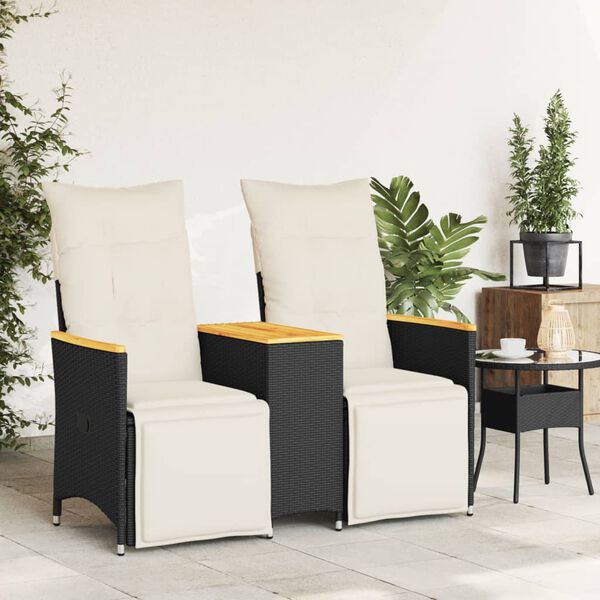 vidaXL Canap&eacute; de jardin inclinable 2 places avec table noir poly rotin