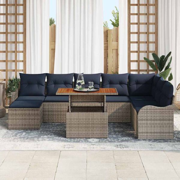 vidaXL Ensemble de canapé de jardin 9 pcs gris et bleu marine