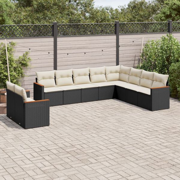 vidaXL Salon de jardin 10 pcs avec coussins noir r&eacute;sine tress&eacute;e