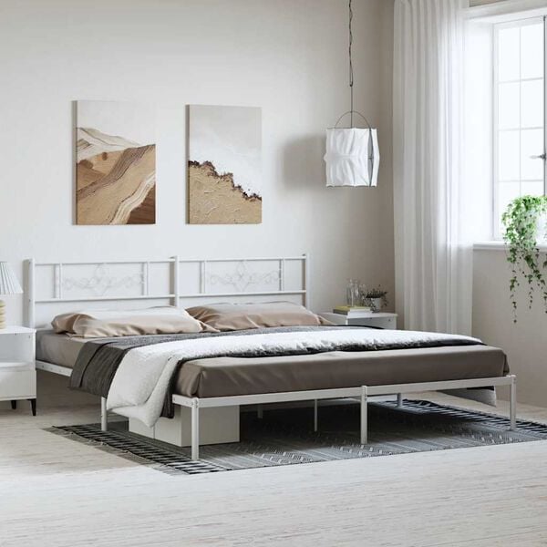 vidaXL Cadre de lit m&eacute;tal sans matelas et t&ecirc;te de lit blanc 183x213 cm
