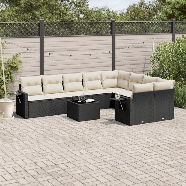 vidaXL Salon de jardin 10 pcs avec coussins noir r&eacute;sine tress&eacute;e
