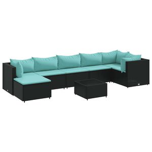 vidaXL Salon de jardin 8 pcs avec coussins noir r&eacute;sine tress&eacute;e