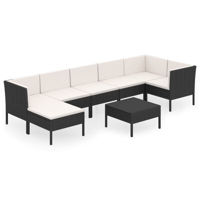 vidaXL Salon de jardin 8 pcs avec coussins résine tressée noir