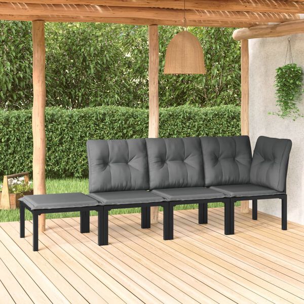 vidaXL Salon de jardin 4 pcs noir et gris r&eacute;sine tress&eacute;e