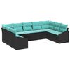 vidaXL Ensemble de canap&eacute; de jardin 9 pcs Noir et turquoise polyrotin