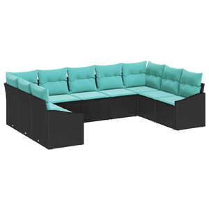 vidaXL Ensemble de canap&eacute; de jardin 9 pcs Noir et turquoise polyrotin