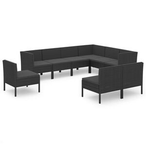 vidaXL Salon de jardin 9 pcs avec coussins R&eacute;sine tress&eacute;e Noir