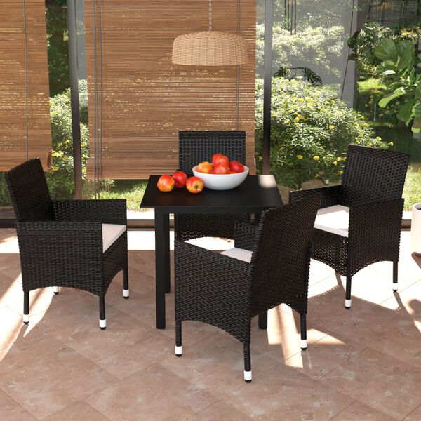 vidaXL Ensemble &agrave; d&icirc;ner de jardin avec coussins 5 pcs poly rotin noir