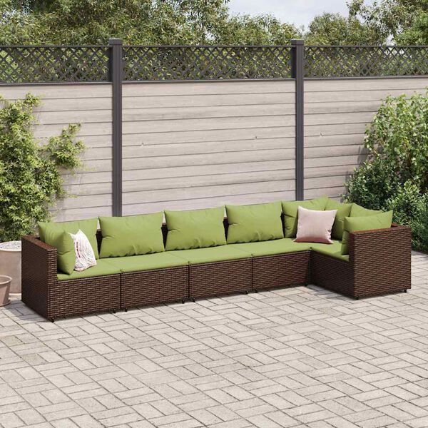 vidaXL Salon de jardin 6 pcs avec coussins Marron R&eacute;sine tress&eacute;e