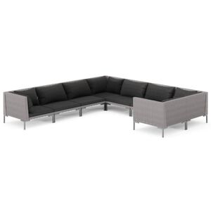 vidaXL Salon de jardin 8 pcs avec coussins R&eacute;sine tress&eacute;e Gris fonc&eacute;