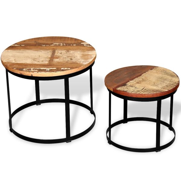 vidaXL Table basse 2 pcs Bois récupéré massif Rond 40 cm / 50 cm