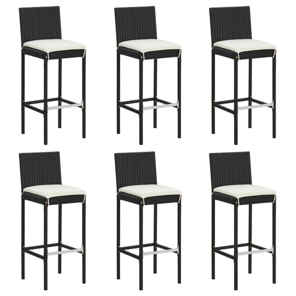 vidaXL Tabourets de bar avec coussins lot de 6 noir r&eacute;sine tress&eacute;e